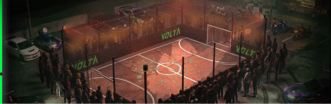 Promotional poster for a car and bike meet event called 'The Pit' with a Soccer court and cars in the background.